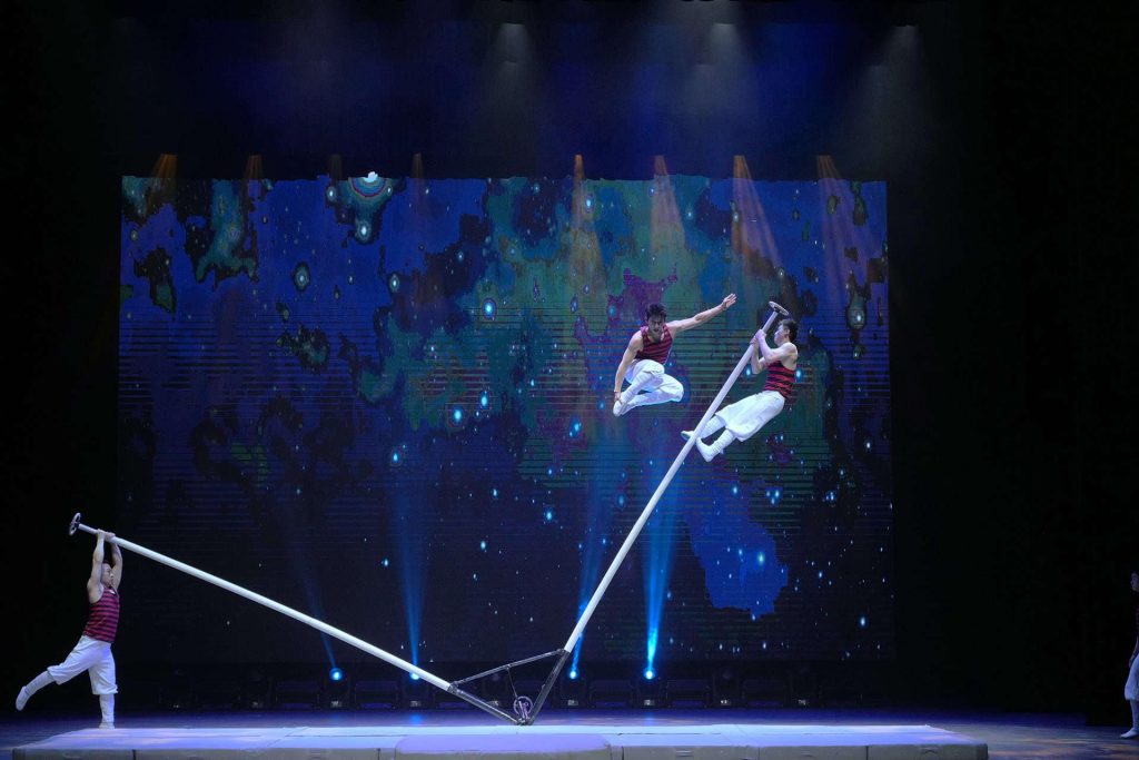 Chaoyang Theatre acrobatics show featuring Chinese performers on stage in Beijing