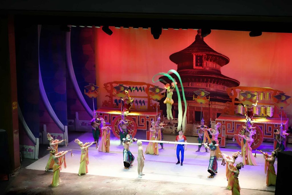 Chaoyang Theatre acrobatics show featuring Chinese performers on stage in Beijing