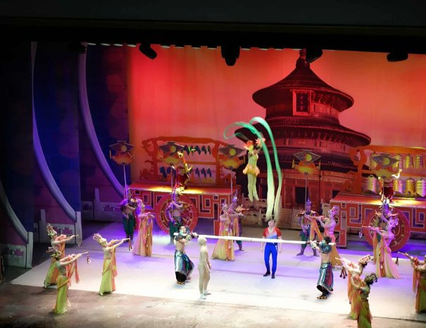 Chaoyang Theatre acrobatics show featuring Chinese performers on stage in Beijing