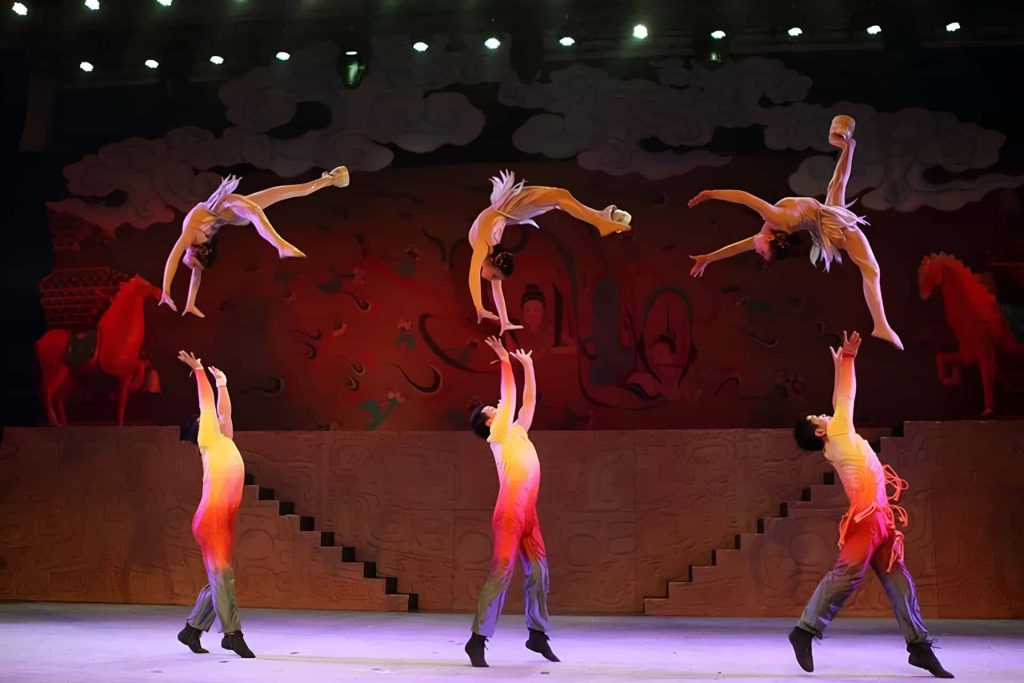 Chaoyang Theatre acrobatics show featuring Chinese performers on stage in Beijing